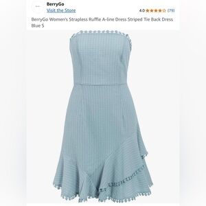 Women's Blue Strapless Ruffle A-line Dress